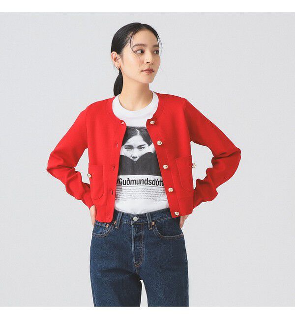 Ray BEAMS 「メタル ボタン クルーネック カーディガン」|カーディガン|