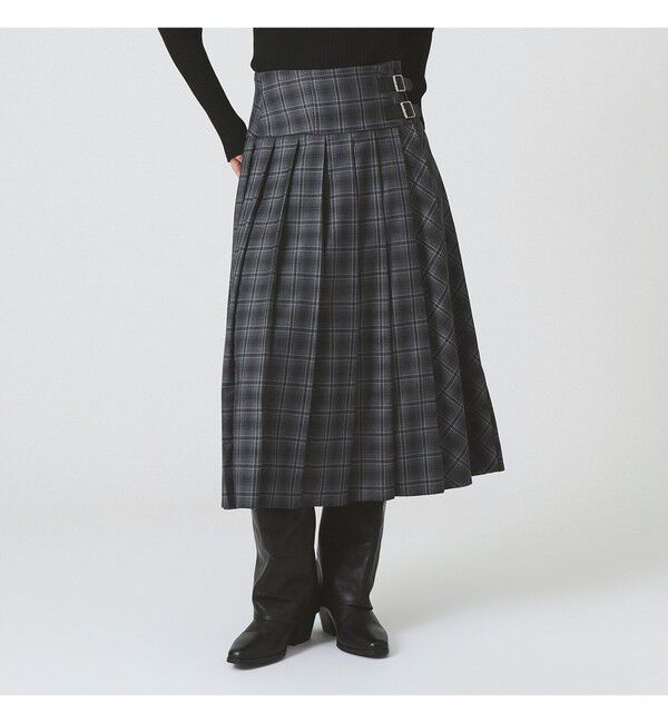 Ray BEAMS 「チェック キルト ミディスカート」|スカート|GREY