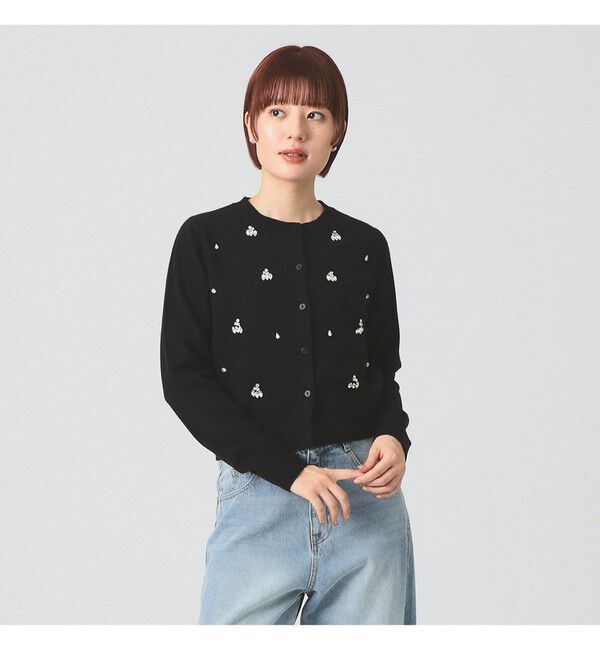 Ray BEAMS 「ビジュー クルーネック カーディガン」|ニット・セーター|BLACK