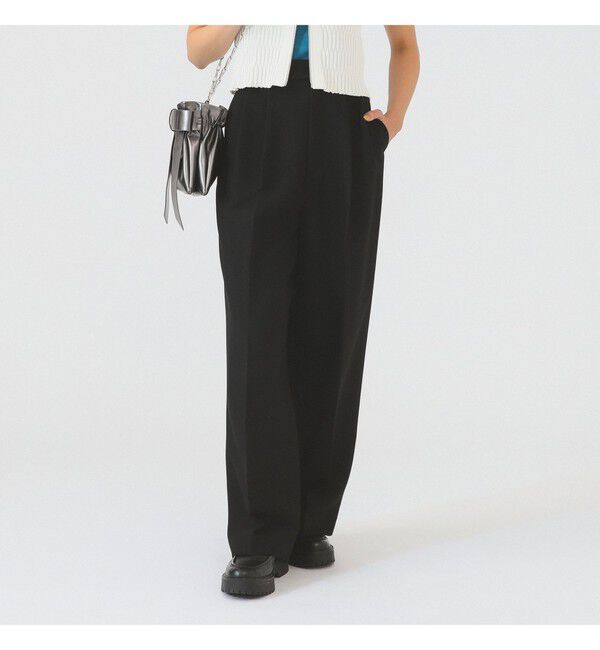Ray BEAMS 「2タック ワイド パンツ | 新生活・通勤・通学・オフィスカジュアル・オンオフ兼用・セットアップ」|チノ|BLACK