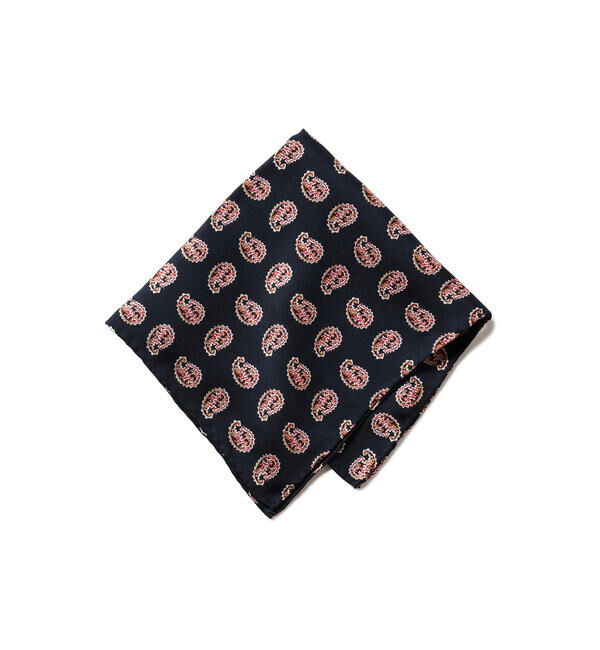 BEAMS PLUS「BEAMS PLUS / ビッグ ペイズリープリント シルク チーフ」|ハンカチ|NAVY