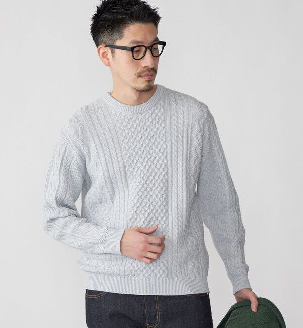 SHIPS「SHIPS:〈手洗い可能〉リネン/コットン TEXBRID(R) ランダムアラン クルーネックニット」|ニット・セーター|