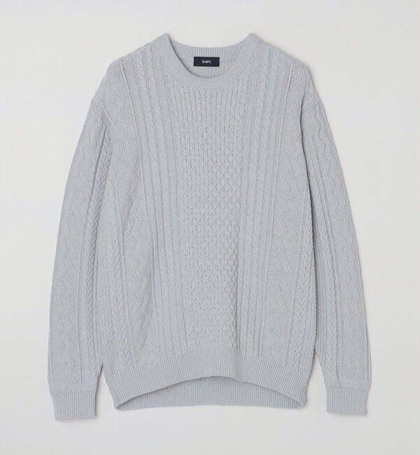 SHIPS「SHIPS:〈手洗い可能〉リネン/コットン TEXBRID(R) ランダムアラン クルーネックニット」|ニット・セーター|