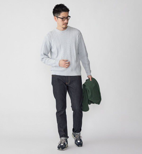 SHIPS「SHIPS:〈手洗い可能〉リネン/コットン TEXBRID(R) ランダムアラン クルーネックニット」|ニット・セーター|