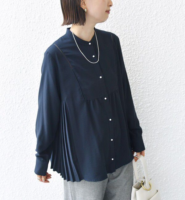 SHIPS for women「【WEB限定】〈手洗い可能〉ストレッチ ジョーゼット プリーツ ブラウス」|シャツ・ブラウス|ダークブルー