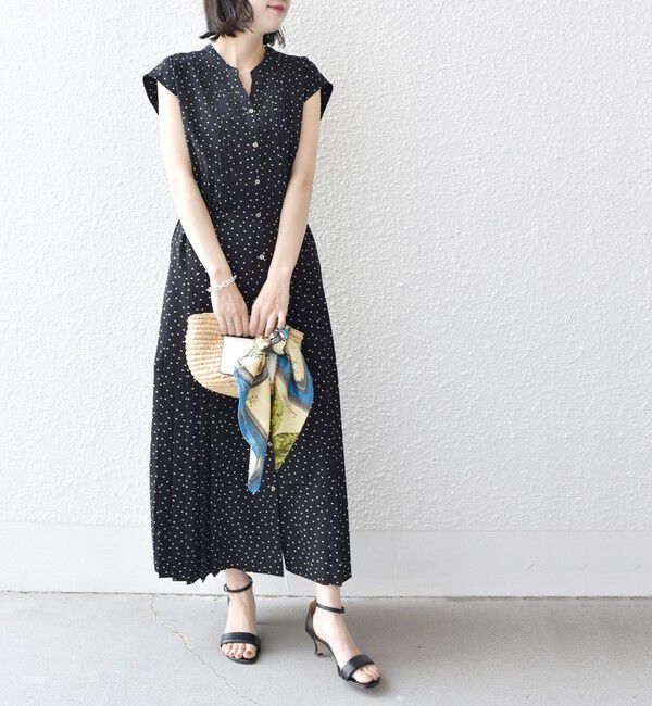 SHIPS for women「【WEB限定】〈洗濯機可能〉ドット 花柄 サイド プリーツ フレンチスリーブ ワンピース」|ワンピース|