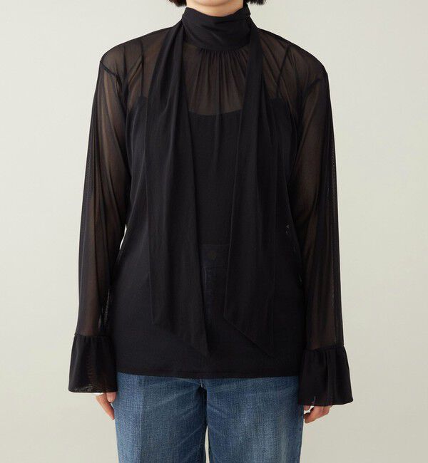 quaranciel「quaranciel:〈洗濯機可能〉チュール シアー ボウタイ プルオーバー」|Tシャツ・カットソー|