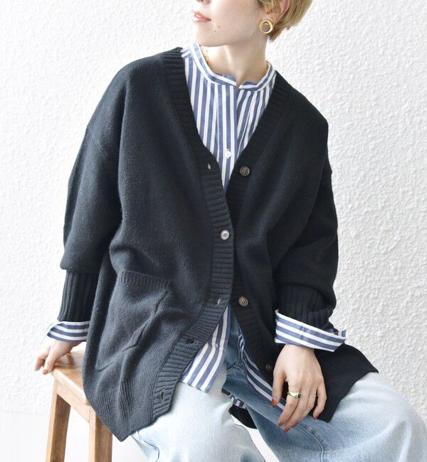 SHIPS any「SHIPS any: AQUA カシミヤ ミックス Vネック ニット カーディガン」|カーディガン|ブラック