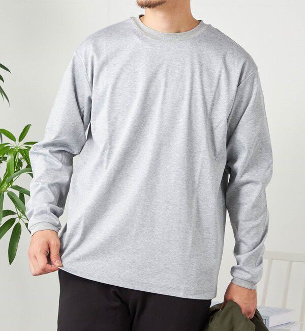 SHIPS any「SHIPS any: スムースコットン クルーネック Tシャツ (ロンT)◇」|Tシャツ・カットソー|ライトグレー