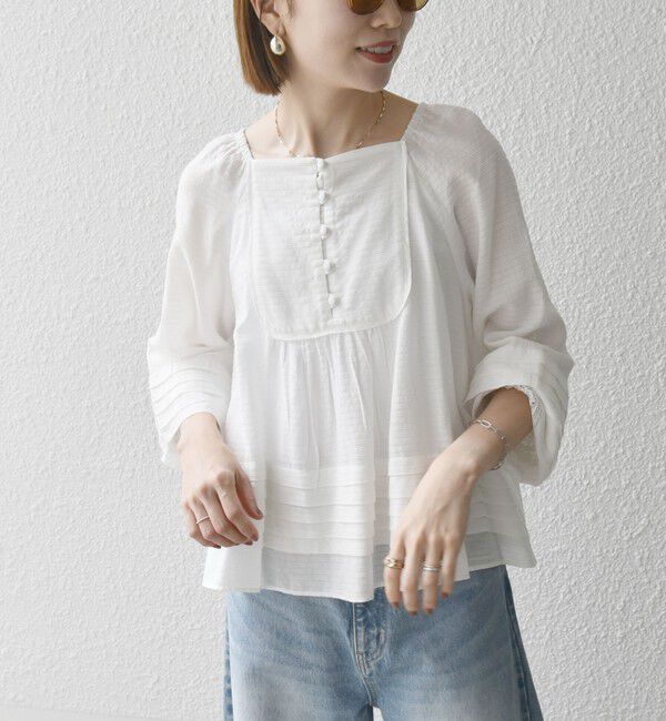 SHIPS any「SHIPS any:〈洗濯機可能〉ヘムタック スクエア ネック ブラウス」|シャツ・ブラウス|