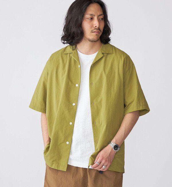 SHIPS「SHIPS: ナイロン ステッチ オープンカラー シャツ」|シャツ・ブラウス|ライトオリーブ