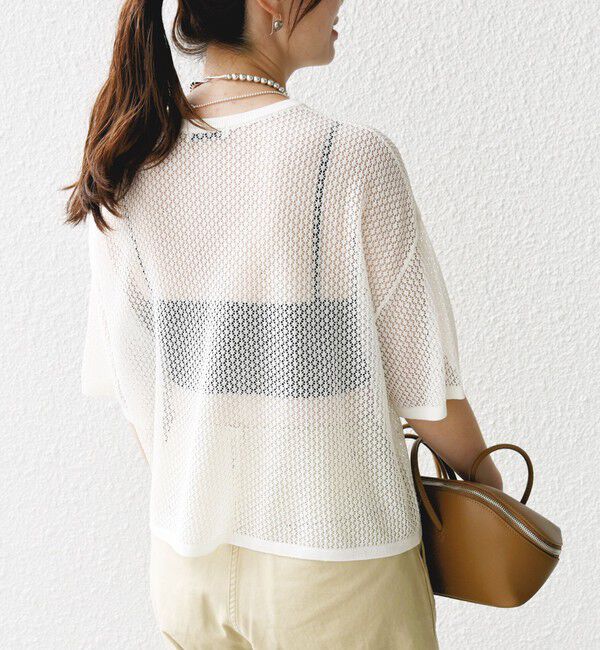 SHIPS for women「〈手洗い可能〉メッシュ編 半袖 ニット プルオーバー」|ニット・セーター|