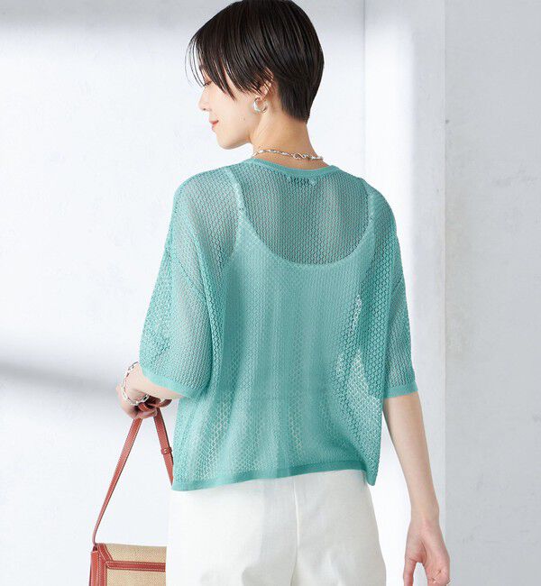 SHIPS for women「〈手洗い可能〉メッシュ編 半袖 ニット プルオーバー」|ニット・セーター|