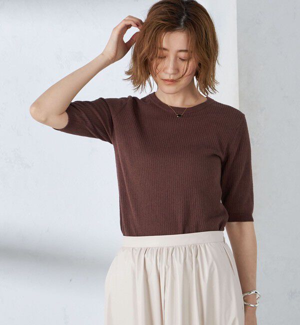 SHIPS for women「〈手洗い可能〉コットン ナイロン リブ ニット TEE」|ニット・セーター|