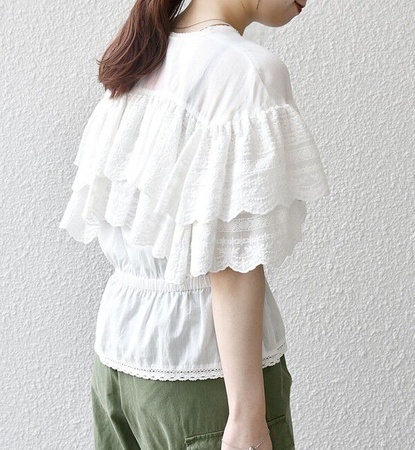 SHIPS any「bon_meur:〈洗濯機可能〉レース ヨーク ペプラム フリル ブラウス」|シャツ・ブラウス|