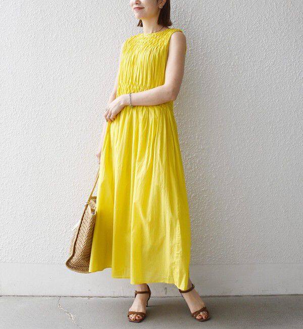 SHIPS any「《一部追加予約》【WEB限定】SHIPS any: ハンドスモッキング  コットン フレア ノースリーブ ワンピース」|ワンピース|