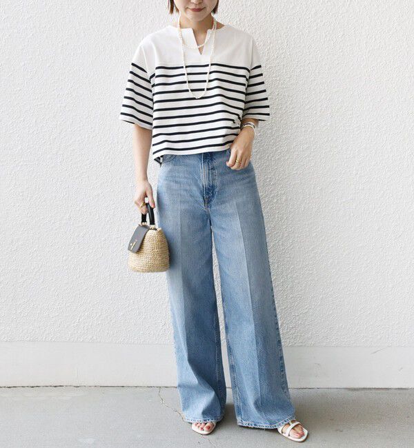 SHIPS for women「〈手洗い可能〉オーガニック 綿 ボーダー ショート スリーブ」|Tシャツ・カットソー|