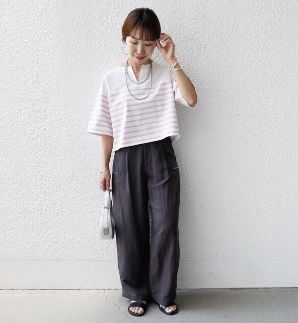 SHIPS for women「〈手洗い可能〉オーガニック 綿 ボーダー ショート スリーブ」|Tシャツ・カットソー|