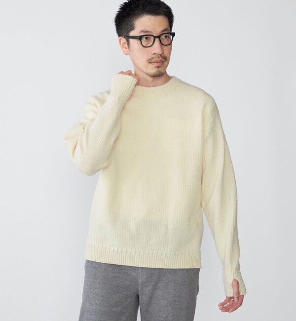 SHIPS「SHIPS: 奥山メリヤス ブリティッシュ ウール クルーネック ニット」|ニット・セーター|オフホワイト