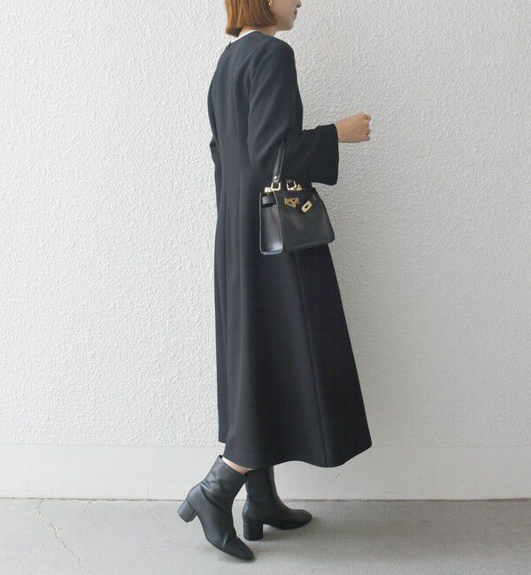 SHIPS any「【WEB限定】SHIPS any: ダブルクロス ウエスト タック Aライン ワンピース ［NAVY BLUE］」|ワンピース|