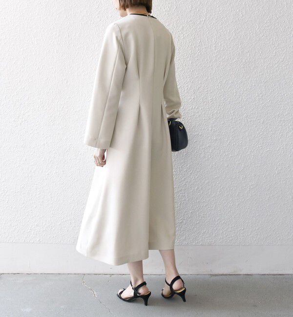 SHIPS any「【WEB限定】SHIPS any: ダブルクロス ウエスト タック Aライン ワンピース ［NAVY BLUE］」|ワンピース|