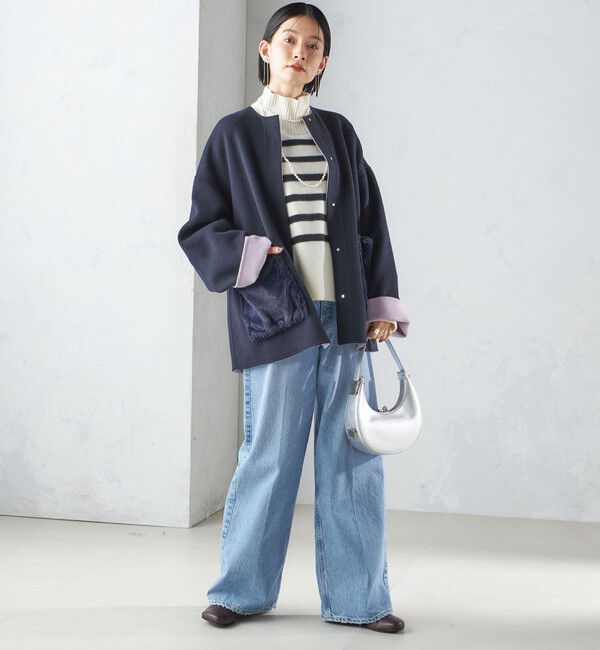 SHIPS for women「リバー ファー ポケット コート」|ノーカラーコート|