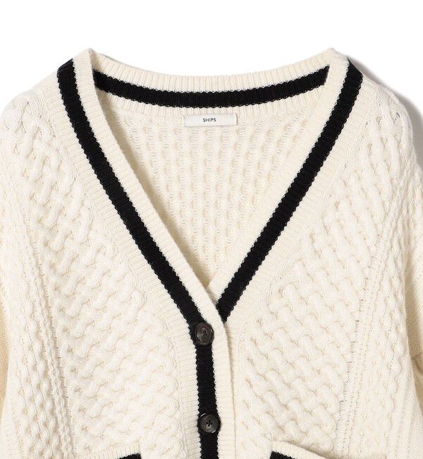 SHIPS for women「【WEB限定】袖 フリル チルデン ケーブル ライン カーディガン」|カーディガン|
