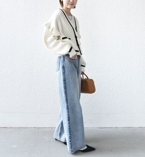 SHIPS for women「【WEB限定】袖 フリル チルデン ケーブル ライン カーディガン」|カーディガン|