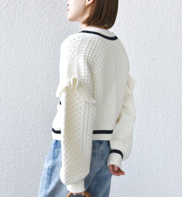 SHIPS for women「【WEB限定】袖 フリル チルデン ケーブル ライン カーディガン」|カーディガン|