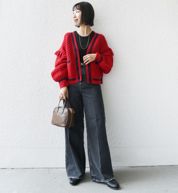 SHIPS for women「【WEB限定】袖 フリル チルデン ケーブル ライン カーディガン」|カーディガン|