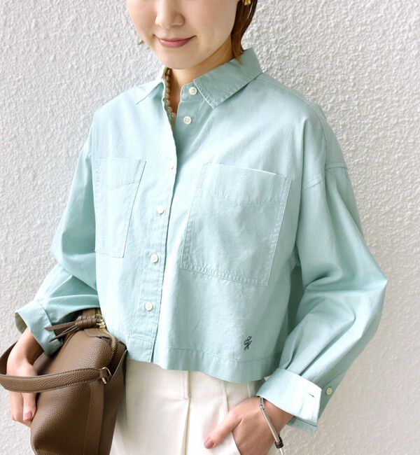 SHIPS for women「〈洗濯機可能〉ピン オックス 刺繍 クロップド シャツ」|シャツ・ブラウス|