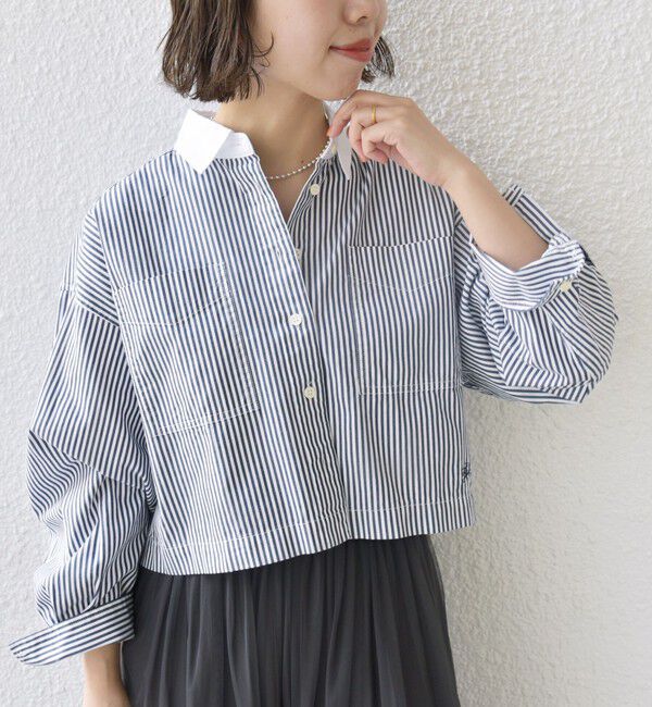SHIPS for women「〈洗濯機可能〉ピン オックス 刺繍 クロップド シャツ」|シャツ・ブラウス|