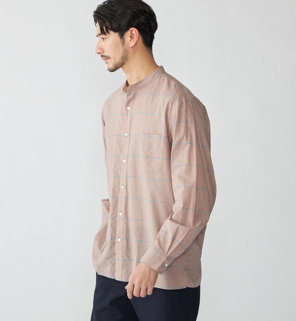 SHIPS「SHIPS: コットン シルク ペールチェック バンドカラー ロングスリーブ シャツ」|シャツ・ブラウス|