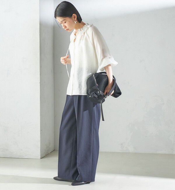 SHIPS for women「〈手洗い可能〉シルク混 シアー フリル ネック ギャザー ブラウス」|シャツ・ブラウス|