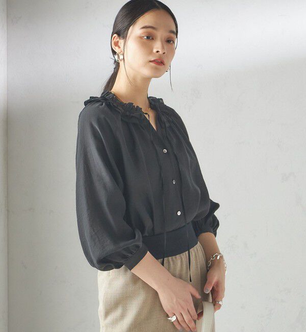 SHIPS for women「〈手洗い可能〉シルク混 シアー フリル ネック ギャザー ブラウス」|シャツ・ブラウス|