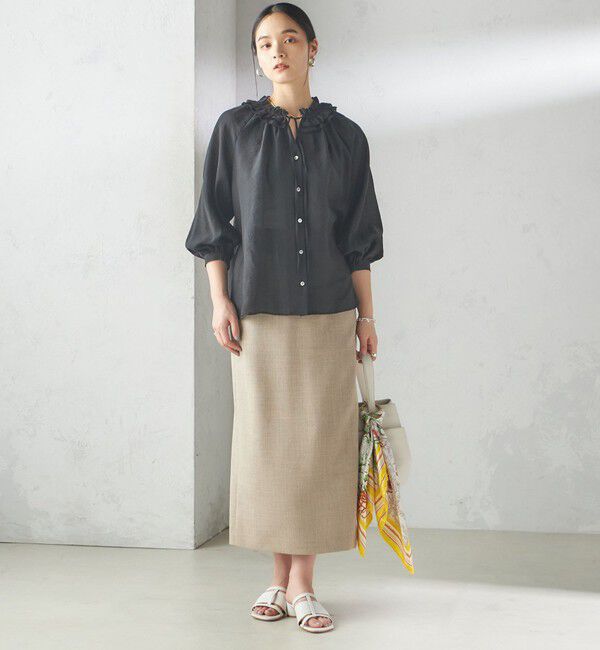 SHIPS for women「〈手洗い可能〉シルク混 シアー フリル ネック ギャザー ブラウス」|シャツ・ブラウス|