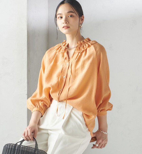 SHIPS for women「〈手洗い可能〉シルク混 シアー フリル ネック ギャザー ブラウス」|シャツ・ブラウス|