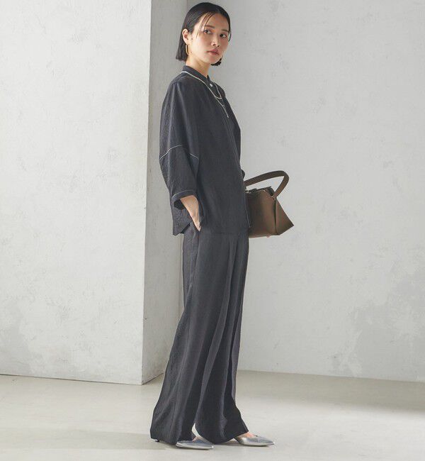 SHIPS for women「〈接触冷感/吸水速乾〉アセテート ワッシャー ウエスト デザイン パンツ」|スラックス|