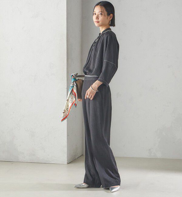 SHIPS for women「〈接触冷感/吸水速乾〉アセテート ワッシャー ウエスト デザイン パンツ」|スラックス|