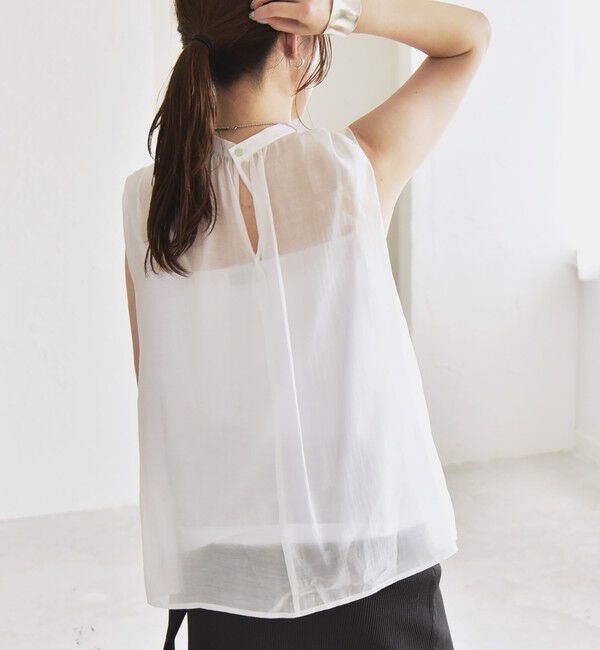 quaranciel「quaranciel:〈洗濯機可能〉シアー ハイネック ノースリーブ ギャザー ブラウス」|シャツ・ブラウス|