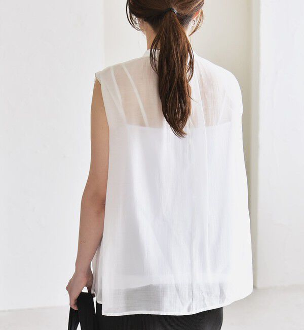 quaranciel「quaranciel:〈洗濯機可能〉シアー ハイネック ノースリーブ ギャザー ブラウス」|シャツ・ブラウス|