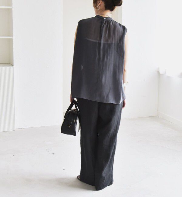 quaranciel「quaranciel:〈洗濯機可能〉シアー ハイネック ノースリーブ ギャザー ブラウス」|シャツ・ブラウス|