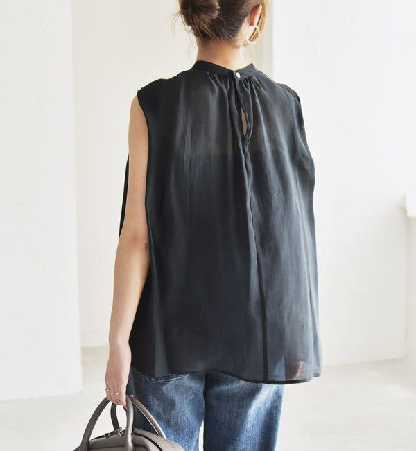 quaranciel「quaranciel:〈洗濯機可能〉シアー ハイネック ノースリーブ ギャザー ブラウス」|シャツ・ブラウス|