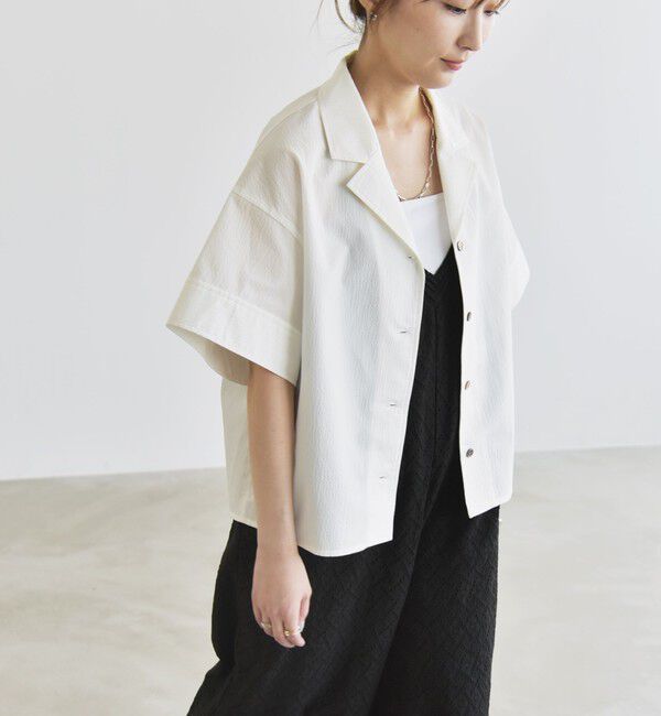 quaranciel「quaranciel:〈洗濯機可能〉ミニサッカー ハーフスリーブ 開襟 シャツ」|シャツ・ブラウス|オフホワイト