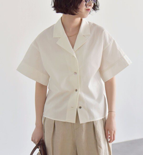 quaranciel「quaranciel:〈洗濯機可能〉ミニサッカー ハーフスリーブ 開襟 シャツ」|シャツ・ブラウス|