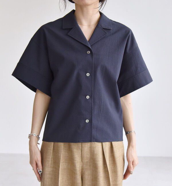 quaranciel「quaranciel:〈洗濯機可能〉ミニサッカー ハーフスリーブ 開襟 シャツ」|シャツ・ブラウス|