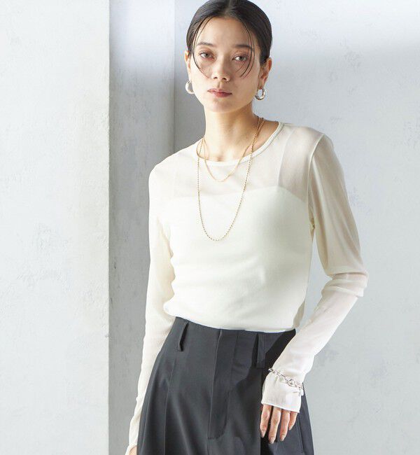 SHIPS for women「〈手洗い可能〉ストレッチ チュール ロング スリーブ TEE」|Tシャツ・カットソー|オフホワイト