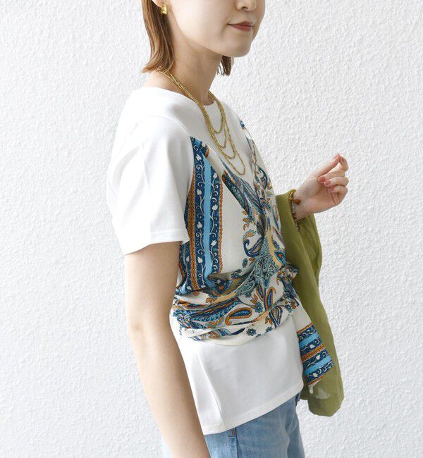 SHIPS for women「【WEB限定】〈手洗い可能〉スカーフ コンビ TEE」|Tシャツ・カットソー|