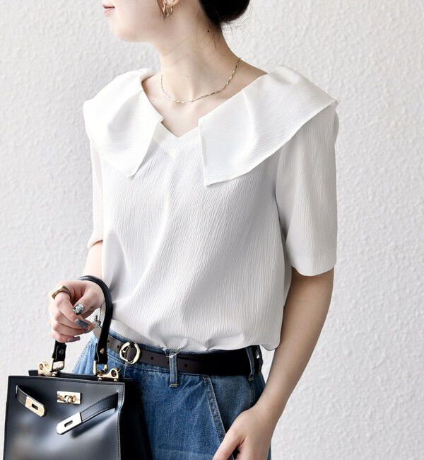 SHIPS any「《一部追加予約》【WEB限定】SHIPS any:〈洗濯機可能〉ラフ サテン フリルカラー ブラウス 26SS」|シャツ・ブラウス|