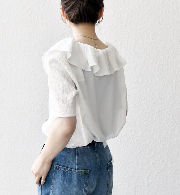 SHIPS any「《一部追加予約》【WEB限定】SHIPS any:〈洗濯機可能〉ラフ サテン フリルカラー ブラウス 26SS」|シャツ・ブラウス|